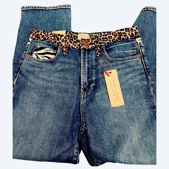 Alice + Olivia Amazing Animal Print High Rise Jeans  Size 28 NWT - Picture 6 of 13